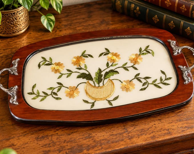 vintage Bar / wooden drinks tray  /  wooden embroidered tray / Serving Tray