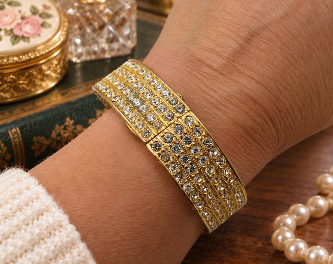 Vintage Gold Tone Crystal Watch | Ladies Quartz Bracelet Watch | Jewellery Watch | Dress Watch | Gift for Her | Retro Wristwatch (v7)
