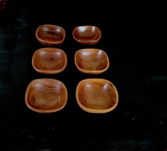 Teak bowls set / danish Solid wood bowl / 6x carved wood fruit Bowl /  bowl Round  / vintage / teak fruit bowl