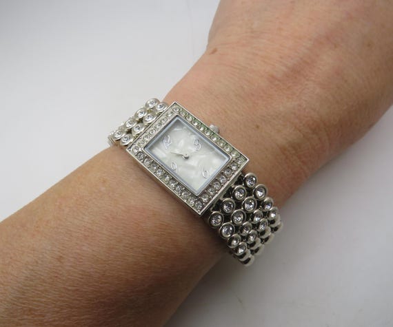 Vintage Avon watch / rectangle quartz watch / stainless watch / diamond style  ladies gift (m15)