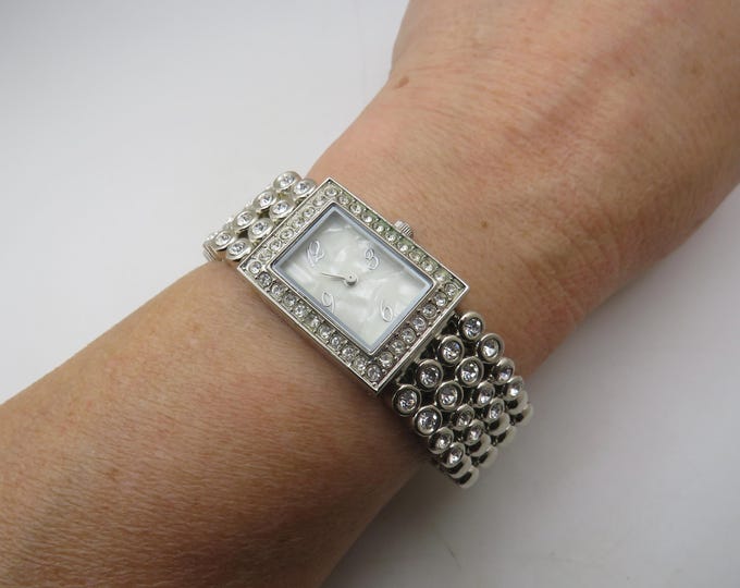 Vintage Avon watch / rectangle quartz watch / stainless watch / diamond style  ladies gift (m15)