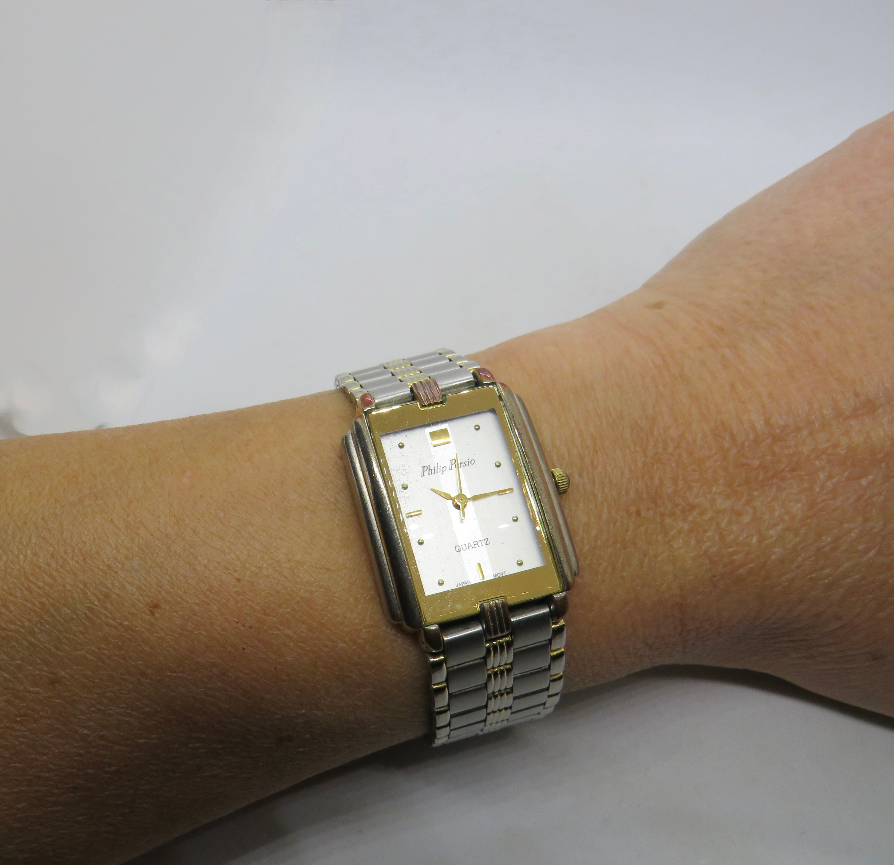 Vintage Tank watch Philip persio dress watch two tone Quartz watch Ladies Dress Watch ladies Watch Gift for her