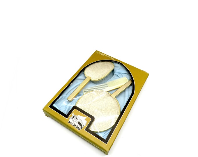 Vintage dressing table set / hand mirror  / Boxed like new / clothes brush / Made in England / vanity set / dressing table set / mid century