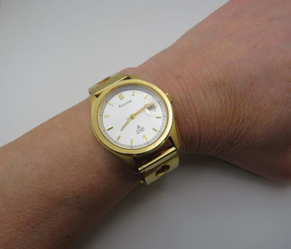 Vintage Gold Accurist Watch: 90s Dress Watch, 7.7" Wrist S16