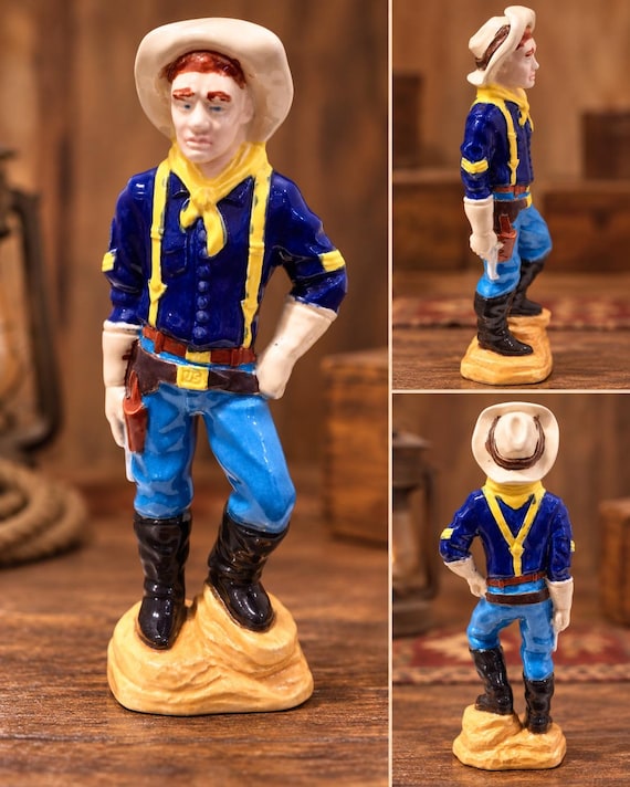 Vintage Ceramic Cowboy Figure Signed EVE M 11 Inch Western Collectible