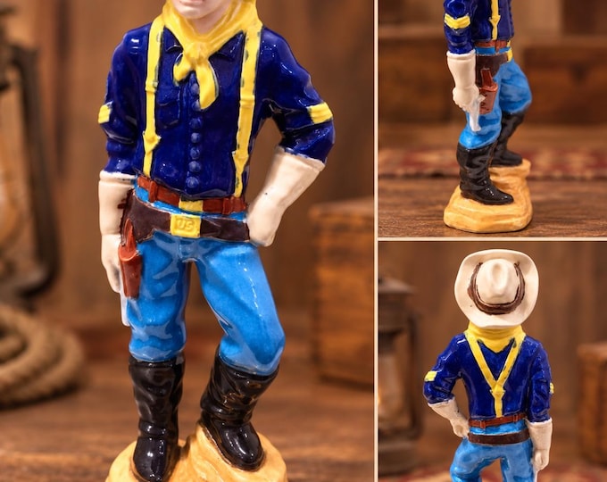 Vintage Ceramic Cowboy Figure Signed EVE M 11 Inch Western Collectible