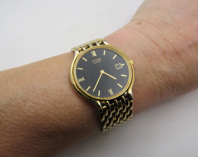 Vintage watch / citizen black edition  / Japan watch /  wrist size  7.6" 20cms / vintage sport  / gift for him t8