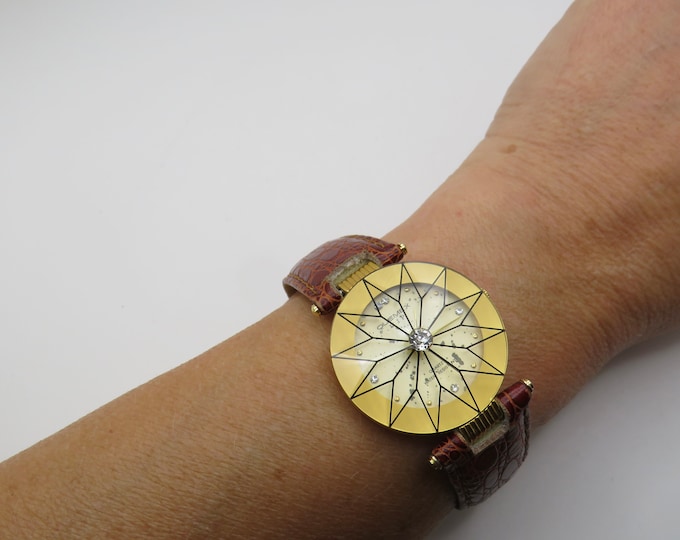 vintage womens gate bracelet Watch / Rare dial / large wrist 7.6" / vintage / womens  watch (p15)