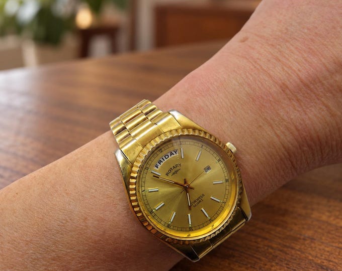 Vintage Rotary watch / day date gold watch / Swiss watch / vintage gents Watch /  wrist size  7.6" / vintage sport  / gift for him (a15)