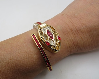 Reloj de serpiente: pulsera chapada en oro con detalles en rojo - Reloj de pulsera para mujer BB9
