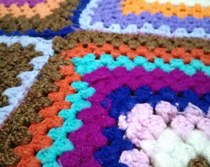wool camper van throw / Large 60" Knitted crochet blanket / vintage  yarn bombers / retro knit / vintage cover / vintage knitted blanket
