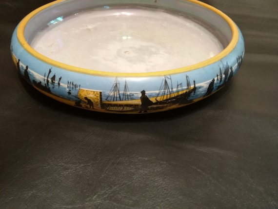 Vintage Large dish / H&K Tunstall / Vintage Pottery Bowl /  England  / fishing Design / ships / boats