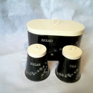 Vintage storage set /  Metal Kitchen tins / retro  kitchen tin /  Retro teak / vintage bread box / vintage kitchen set /