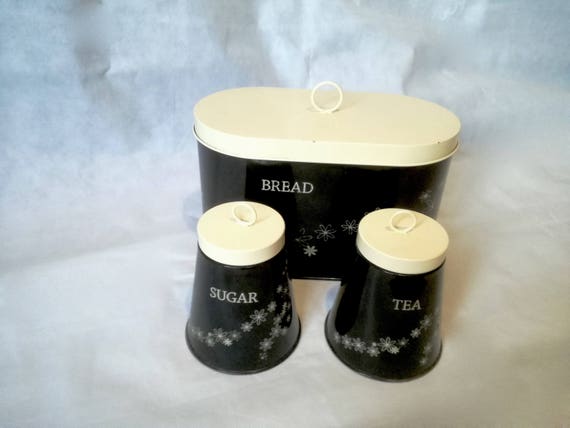Vintage storage set /  Metal Kitchen tins / retro  kitchen tin /  Retro teak / vintage bread box / vintage kitchen set /