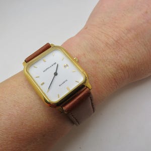 Vintage rectangle watch / mappin and webb vintage tank watch / Hirsch sheep strap / white dial / quartz watch / retro watch / R15
