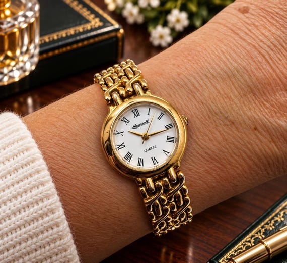 vintage gold Ingersoll watch / 7.4" wrist size watch / vintage womans  90s watch / vintage Watch / watch  ladies  watch (ZA14)