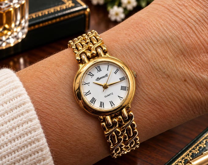 vintage gold Ingersoll watch / 7.4" wrist size watch / vintage womans  90s watch / vintage Watch / watch  ladies  watch (ZA14)