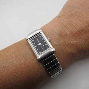 Vintage ELLE / damklocka fyrkantig klocka / Svarta modeklockor / Present till henne / 6,2" handled (h25)