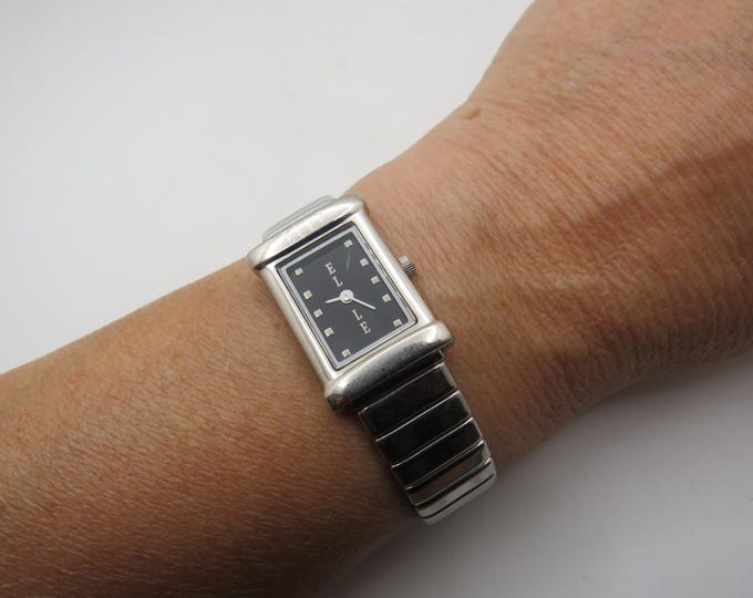 Vintage ELLE / womans watch square Watch / Black fashion Watches /  Gift for her / 6.2" wrist (h25)