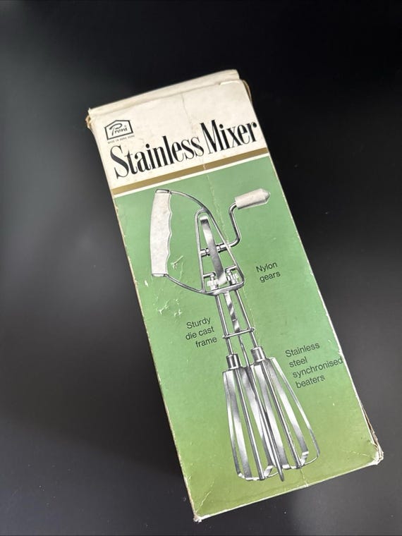 Vintage 1970s Prova Stainless Steel Hand Whisk Mixer Boxed Kitchen Utensil