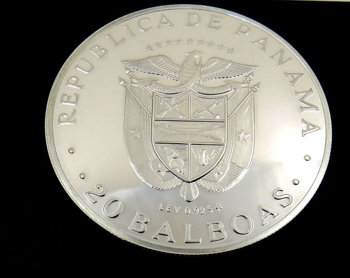 Vintage large silver coin Panama, 20 Balboas, 1975, Franklin Mint, Proof, Silver / Silver Proof coin (5)