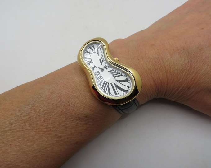 Salvador Dali Melting Watch: Gold & Black Croc Strap, Pintime Geneve (BB24)