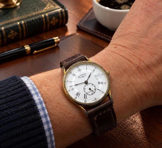 Vintage watch watch / sub dial Gold Rotary dress watch / gold Quartz watch / gents Gold Plated  Dress Watch / Watch / Gift for him e1