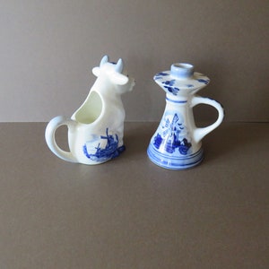 Vintage Delf / milk Jug / Candle holder /  Blue and White / Delftware / 2x Windmill / Holland /