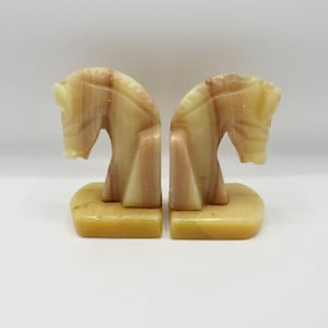 Vintage Bookends Kelpie / Onyx Stone Marble Book Ends / Pair of bookends horse head Mid Century Library Decor /  Veined / desk
