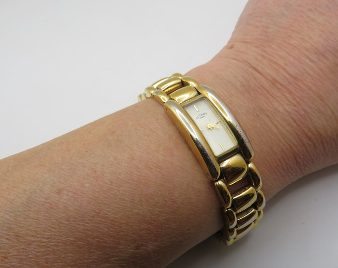 Vintage rotary rectangle watch / 6.6" wrist Dainty Quartz watch /  gold Dress Watch / womens Watch /  Gift for her (F32)