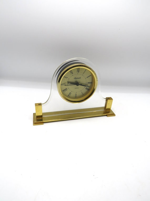 vintage glass clock mantle  / Ingersoll quartz Working clock / made in Japan