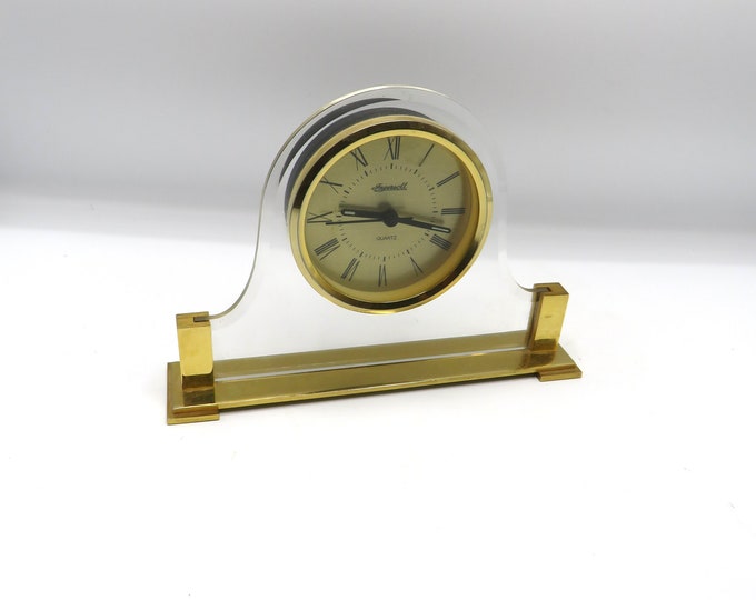 vintage glass clock mantle  / Ingersoll quartz Working clock / made in Japan