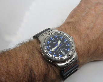 Vintage Rio Sport Watch, Blue Dial, Rotating Bezel