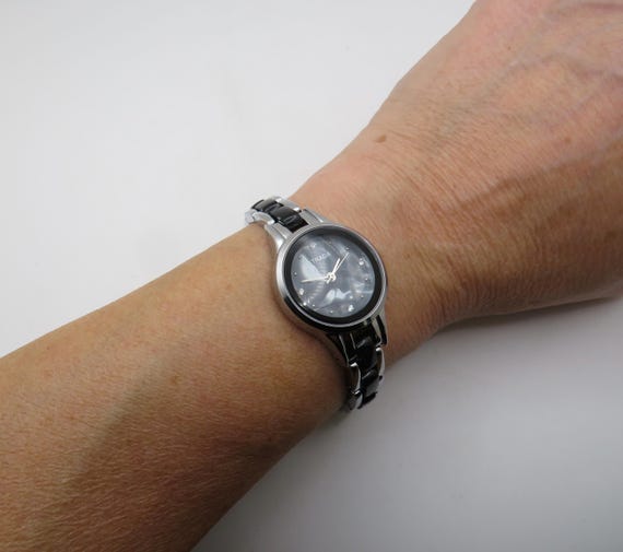 Vintage watch / black pear dial watch Quartz watch / Ladies bling Dress Watch / ladies Watch /  Gift for her (c9)