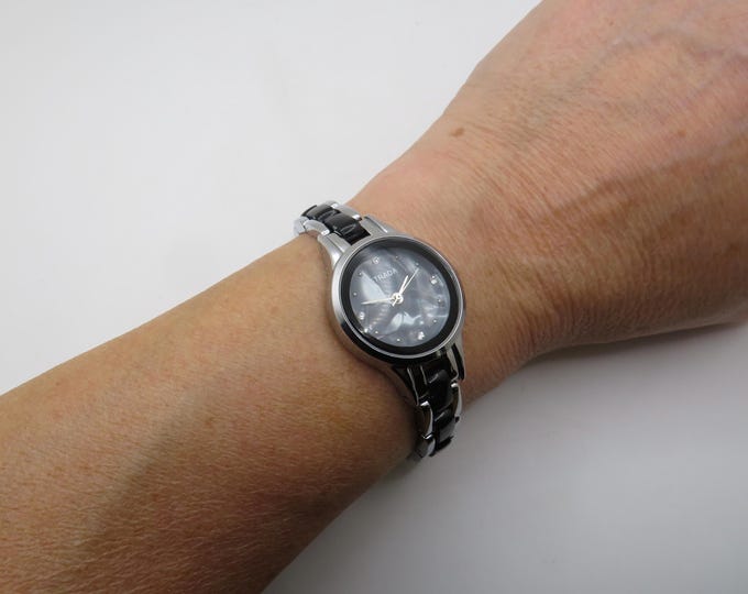 Vintage watch / black pear dial watch Quartz watch / Ladies bling Dress Watch / ladies Watch /  Gift for her (c9)