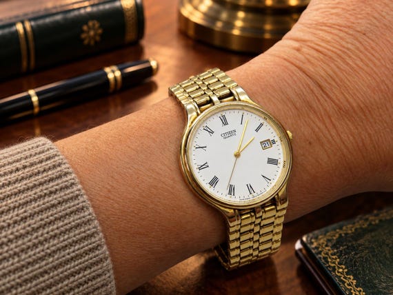 Vintage citizen gold plated watch / quartz watch / retro watch / gents watch uk  / vintage mens / watch (B24)