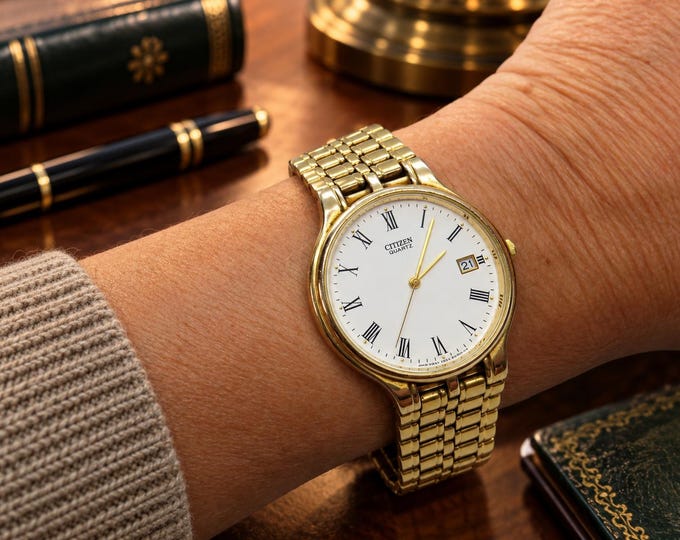 Vintage citizen gold plated watch / quartz watch / retro watch / gents watch uk  / vintage mens / watch (B24)