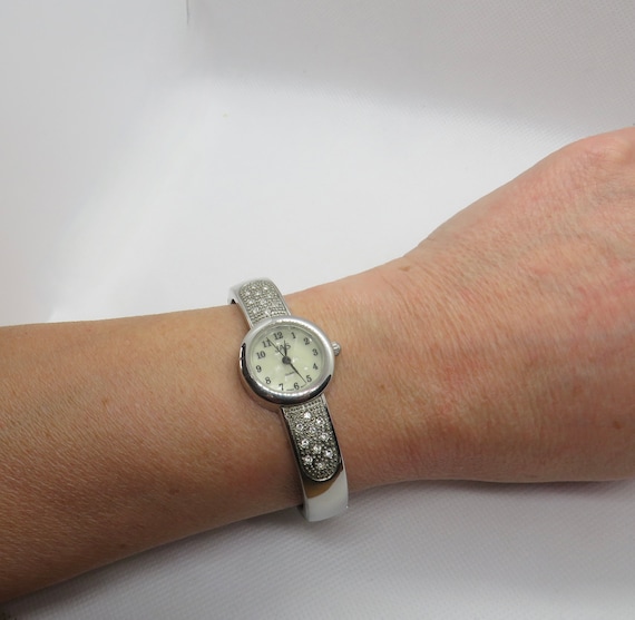 Vintage cuff bracelet Quartz watch / diamond cuff Dress Watch /  womens Watches / ice  / Gift for her