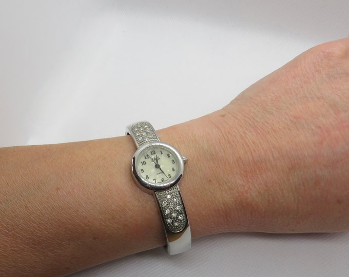 Vintage cuff bracelet Quartz watch / diamond cuff Dress Watch /  womens Watches / ice  / Gift for her