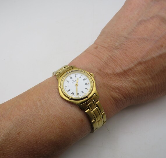 Vintage Titan Bracelet Watch: Gold Plated, White Dial, 6.2" Wrist (T21)