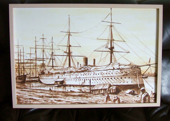ORIGINAL Seascape / vintage WATERCOLOUR / Artist R A RIDLEY / vintage artwork / retro art / vintage boats /