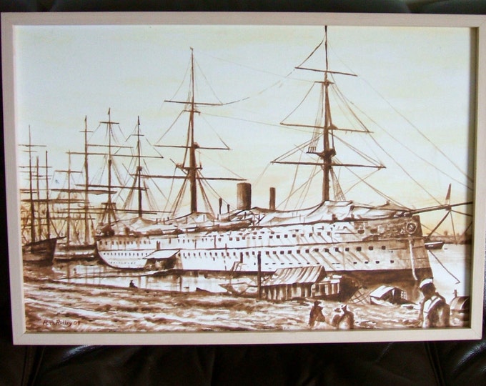ORIGINAL Seascape / vintage WATERCOLOUR / Artist R A RIDLEY / vintage artwork / retro art / vintage boats /