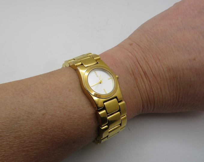 Vintage  gold watch / 7" wrist  / DKNY watch / vintage Watch / white dial watch / vintage sport / watch / gift for her / e2