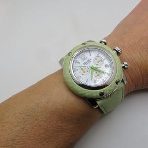 Vintage Fashion Watch / Glam Rock watch / leather watch / quartz watch / green watch
