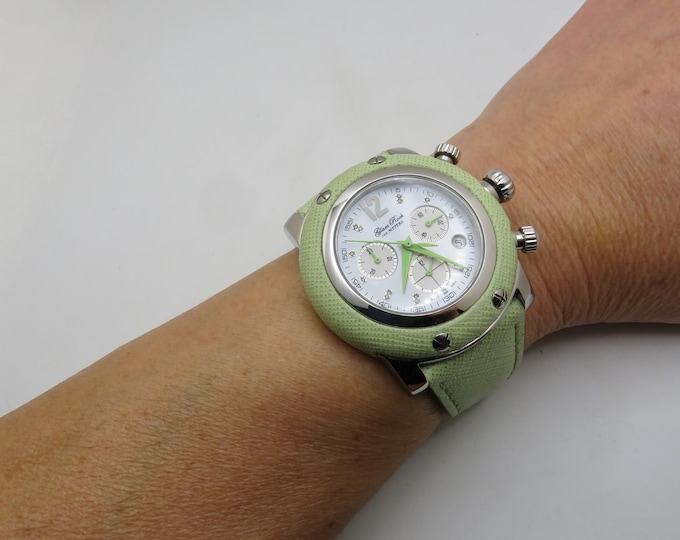 Vintage Fashion Watch / Glam Rock watch / leather watch / quartz watch / green watch