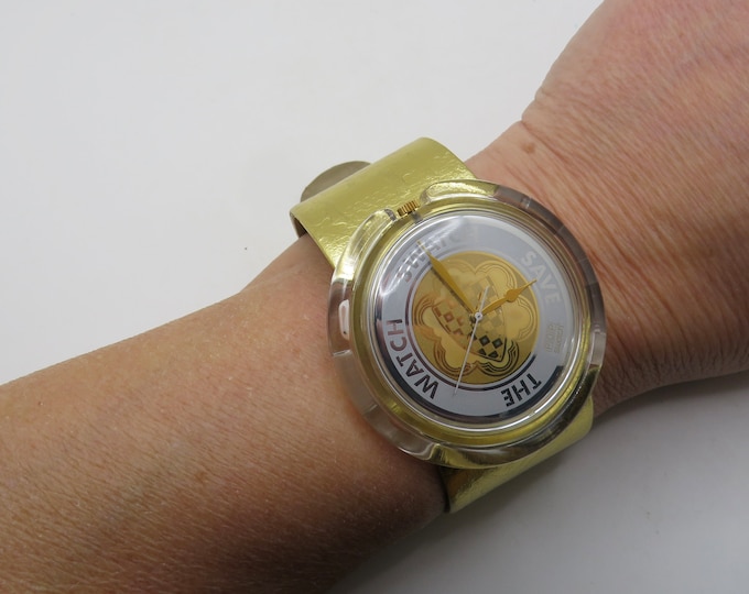 vintage pop swatch Boxed / Swatch Save the Watch  / vintage 90s Watch / gold watch (RB)