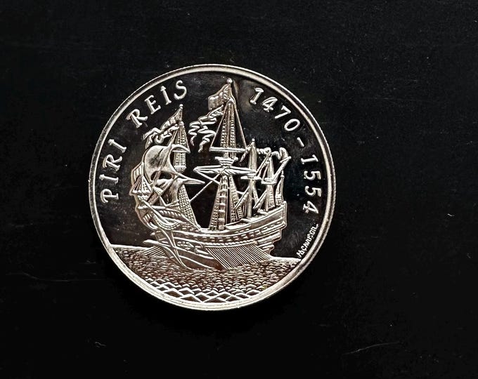 Vintage silver coin /Turkey 50000 lira Ottoman Admiral Piri Reis Ship Clipper silver coin 1995 / 31.47g Silver Proof coin (4)