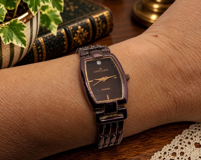 Vintage Anne klein Diamond dress watch / Purple Quartz watch / purple watch /  womens Watch / watch / Swiss  / watch / gift watch