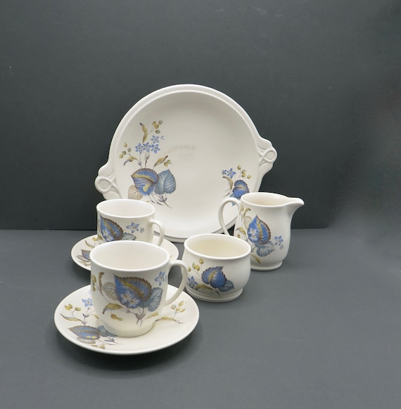 vintage SylvaC tea set x7, Lime Grove design cup and saucers / afternoon tea / England /  c1960