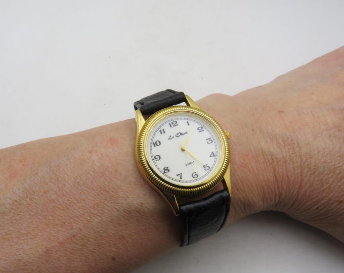 Vintage La chat gold Watch, leather strap (bb27)